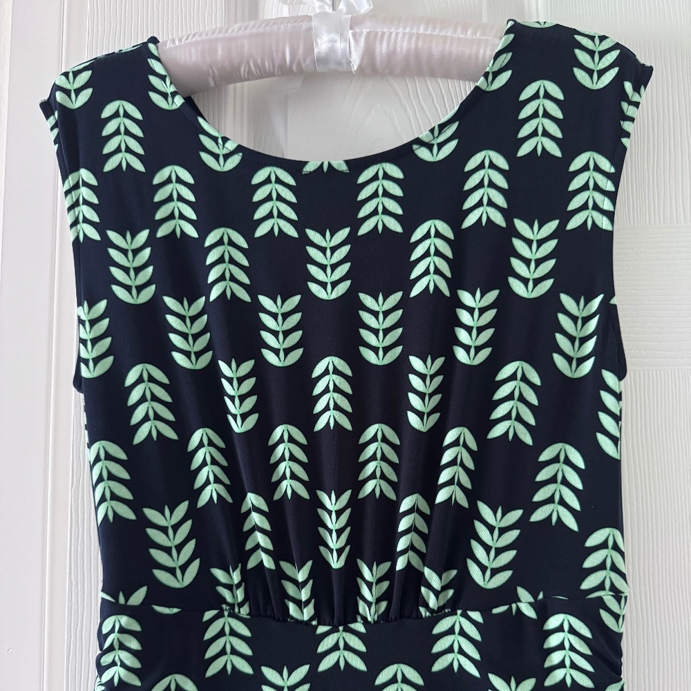 Black green leaf midi dress
